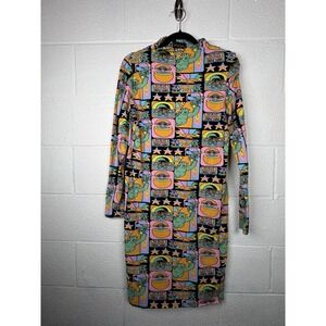Nooworks Mini Dress Dreyfus Print Fitted XL Made USA Y2K Pop Art